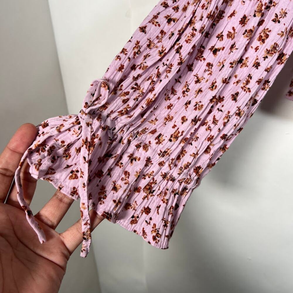 Urban Outfitters Women's Allie Tie-Sleeve Blouse L Purple Floral Print Boho - Picture 9 of 11